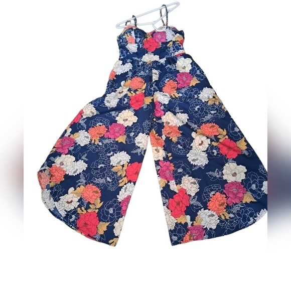 BAND OF THE FREE bold floral palazzo pant jumpsuit coastal lined padded top LG - Picture 4 of 10